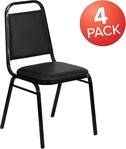 Miniatura 7 de BizChair Paquete de 4 sillas de banquete apilables trapezoidales en vinilo negro con asiento de 1.5 pulgadas de grosor