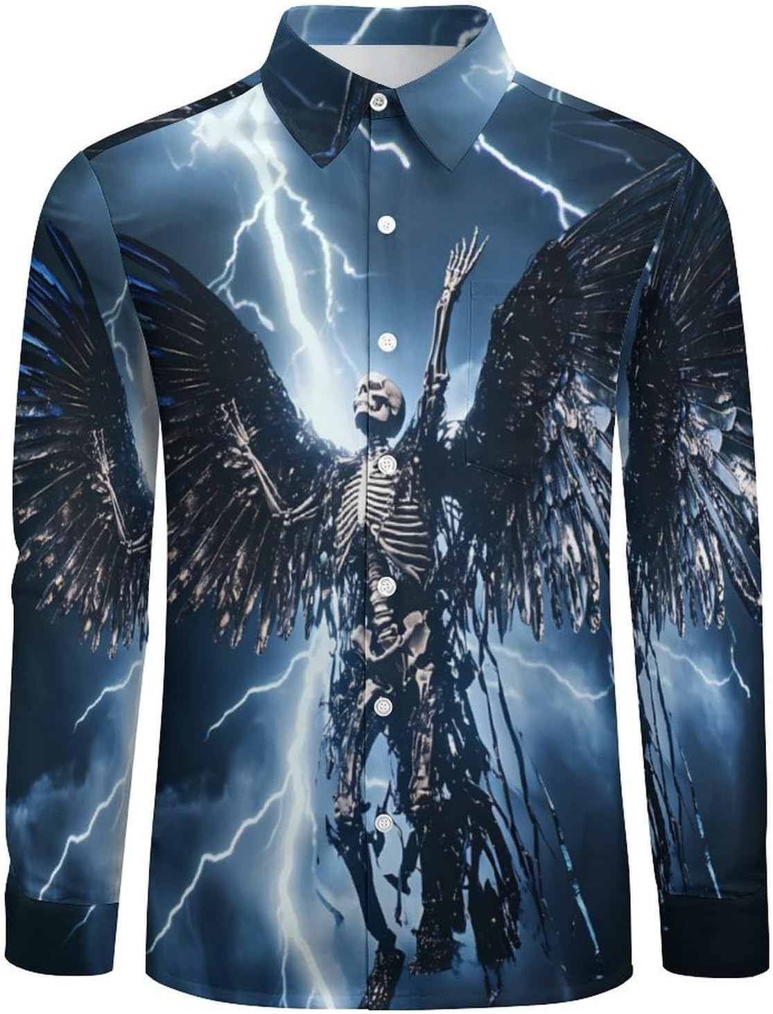 Skull Angels-Skeleton Long Sleeve Shirts Casual Dress Shirt Button-down T-shirts for Men