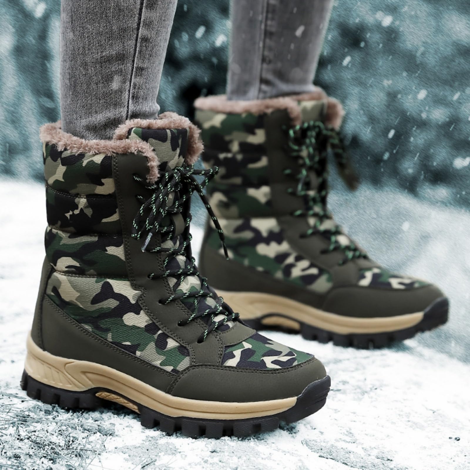 ENEN Bottes de Neige Imperméable Femme Homme 36-42, Bottes Femme Hiver Fourré Antidérapantes Semelle en Caoutchouc Chaude Confortable pour Extérieur, Randonnée