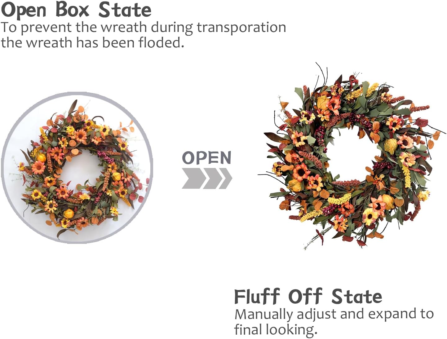 20Inch Fall Daisy Flower Wreath with Berries for Front Door, Harvest Artificial Flower Wreath with Soft Touch Leaves for Indoor and Outdoor Home Decor, Autumn Flower Wreath for Home Decor
