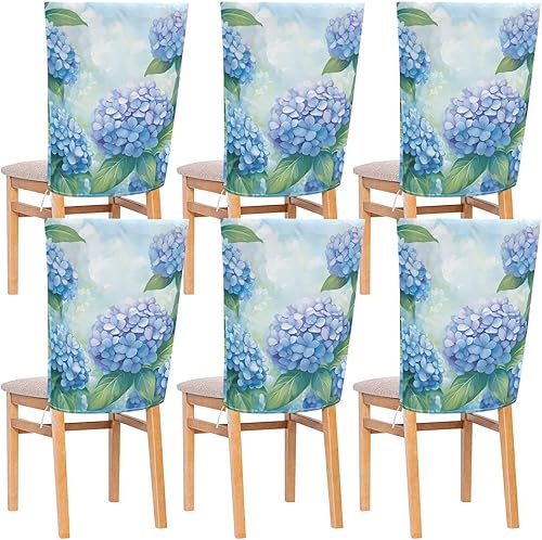 Juego de 6 fundas decorativas para sillas decorativas de primavera con lema de hortensia azul para festivales (Pascua, graduación, etc.), fundas