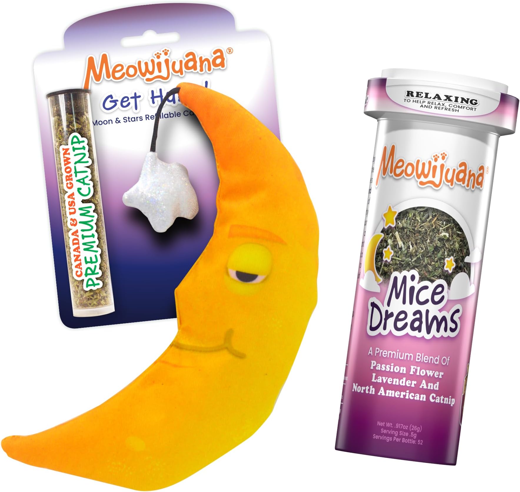Sleepy Time Bundle | Get Hung Moon and Stars and Mice Dreams | Promotes Play and Cat Health | Includes Organic Catnip | Feline and Cat Lover Approved