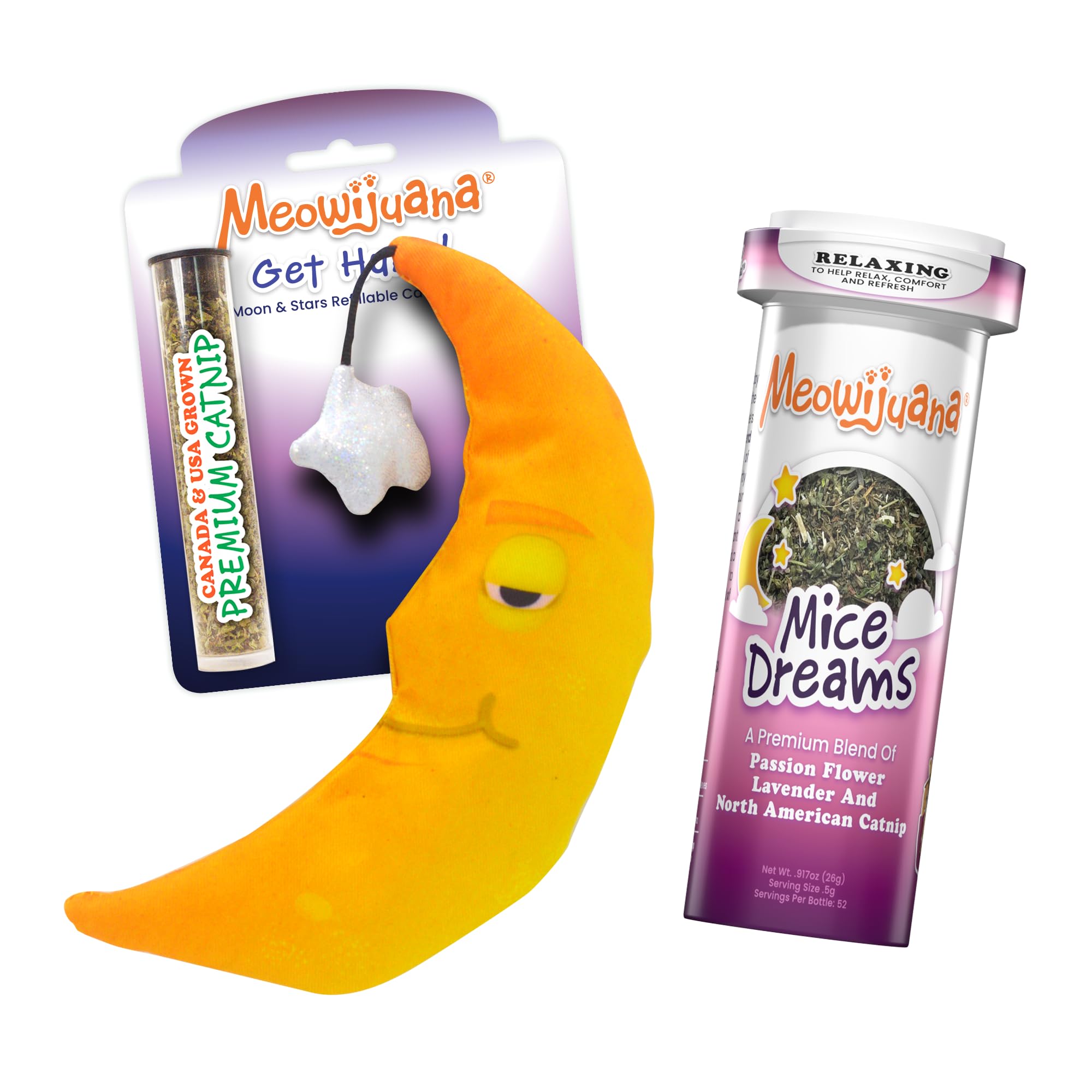 Meowijuana | Sleepy Time Bundle | Get Hung Moon and Stars and Mice Dreams | Promotes Play and Cat Health | Includes Organic Catnip | Feline and Cat Lover Approved
