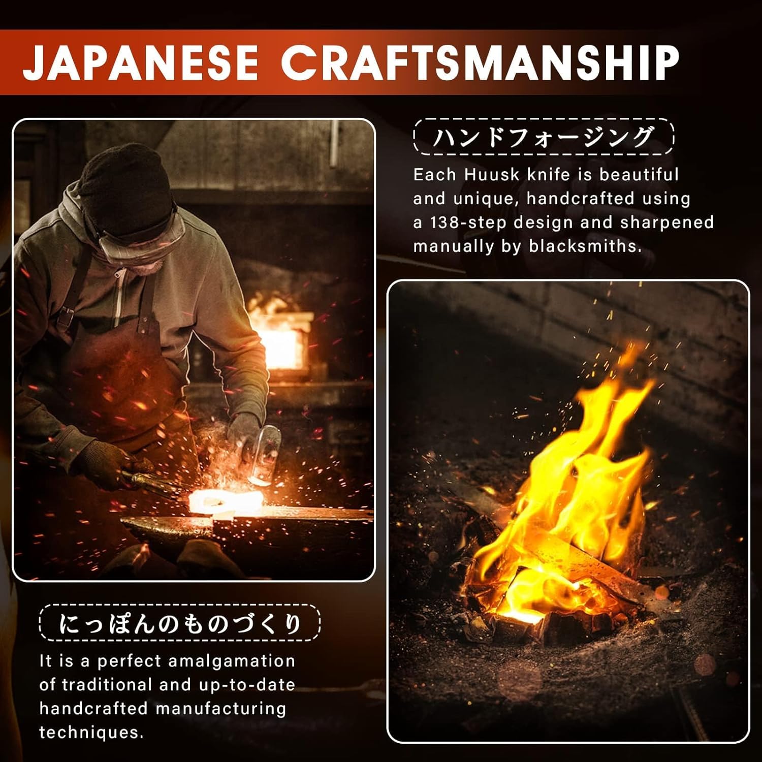 Huusk Boning Knife for Meat Cutting 5.5 Inch, Japanese Trimming Knife with Sheath, Sharp Fish Fillet Knives, Outdoor Hunting Knives, Gift for Men and Women - Image 2