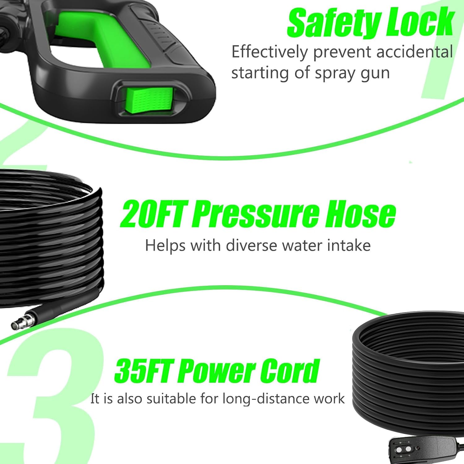 4800PSI PowerWasher with 20FT Hose, 35FT Cord, 4 Quick Nozzles, Foam Cannon for Car, Lane, Patio Cleaning, Hydro Jet Pressure Hose Water Wand for Gutter Patio Car Garden Window, Green