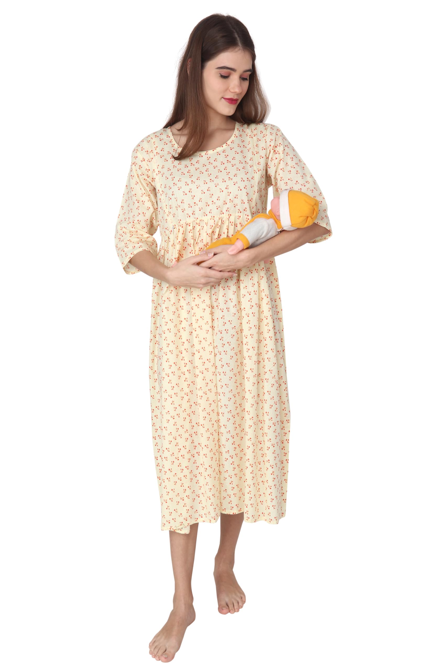 Women's- Full Sleeves-Feeding- Nursing- Maternity Nighty/Maxi/Gown/Nightdress/Nightwear- Hosiery Cotton Fabric- Floral Print-image-31