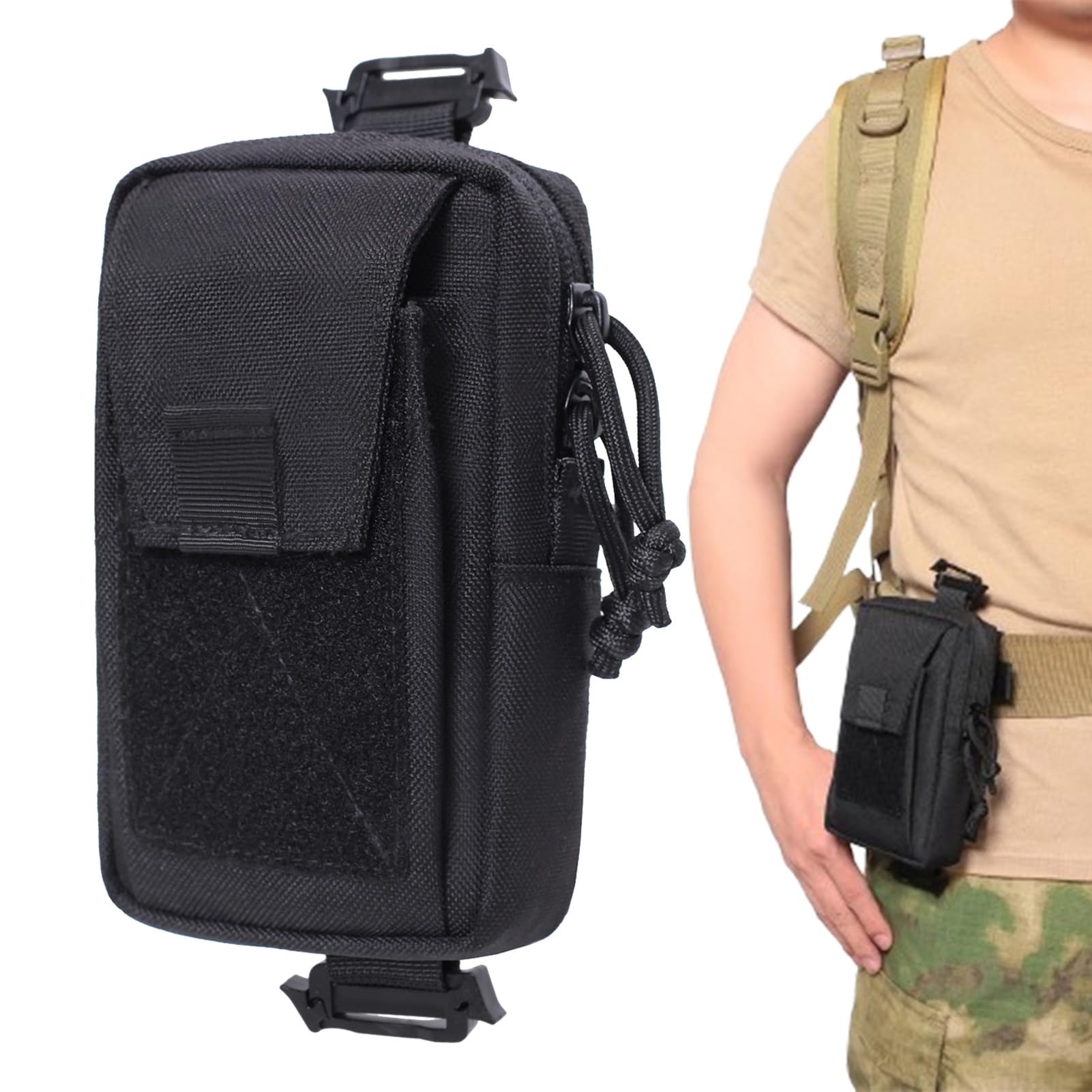 Genérico Bolsillo con Correa para Mochila y Teléfono - Bolsa del Hombro para Senderismo - Bolso Adicional Multiusos de Nylon