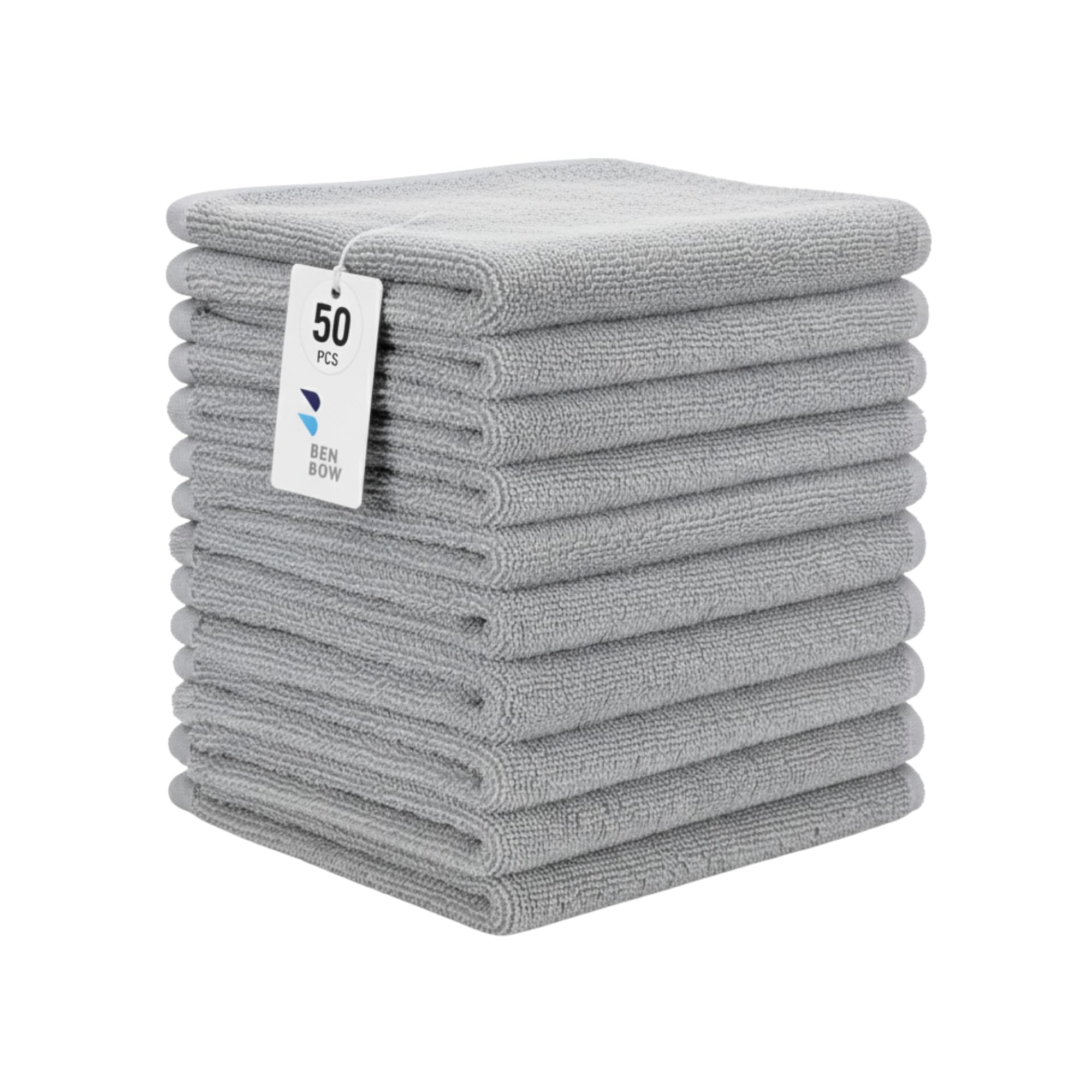 BenBow Mikrofasertuch 40x40 cm – Premium Reinigungstuch für Haushalt, Küche, Bad & Glas | Saugstark, Fusselfrei, Randlos | Perfekt für Staub, Möbel & Fensterpflege - 50stk