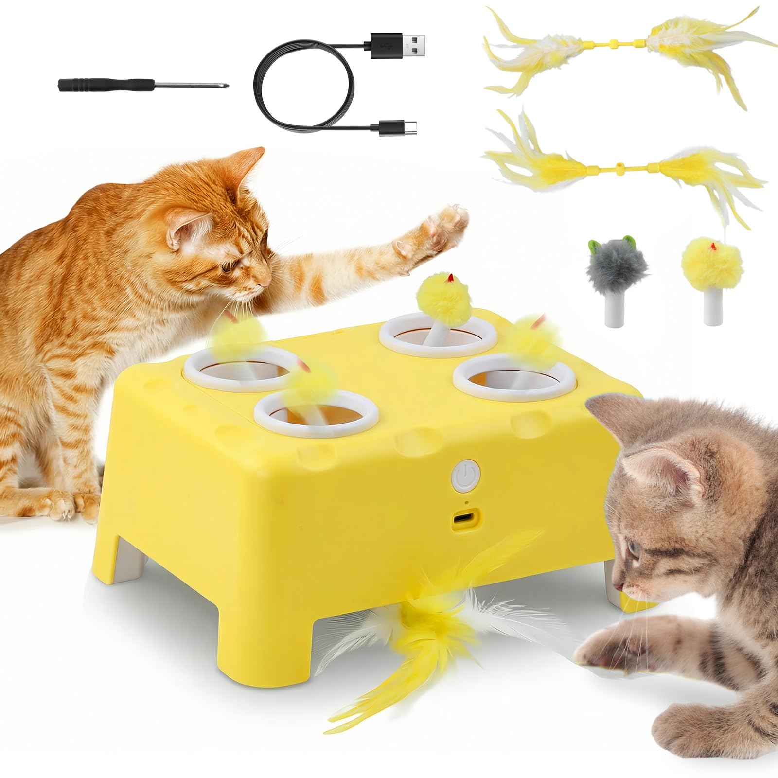 2-en-1 Giocattolo Interattivo per Gatti con 3 Modalità, Ricaricabile Giocattolo per Gatti Elettrico, Esercizio Automatico con Piuma, Giocattoli per Gatti, Regalo per Gatti