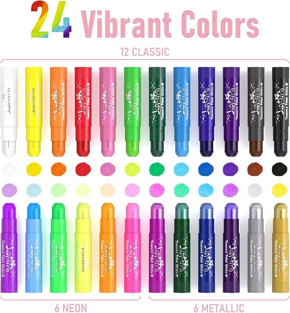 JUPITEARTH Paint Sticks for Kids 24 Colors, Fast-Drying, Smooth