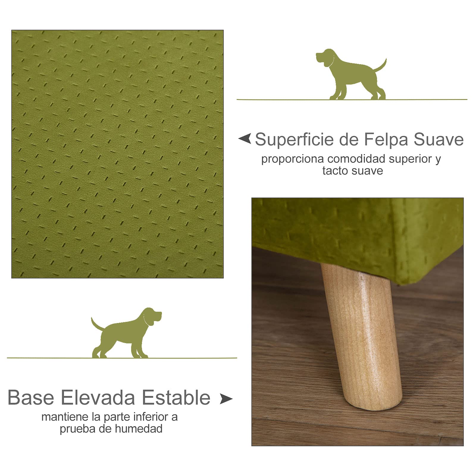 PawHut Sofá Cama para Mascotas Sofá para Perros Gatos con Cojín Acolchado Extraíble Patas de Madera 73 x 58 x 37 cm Terciopelo Latón