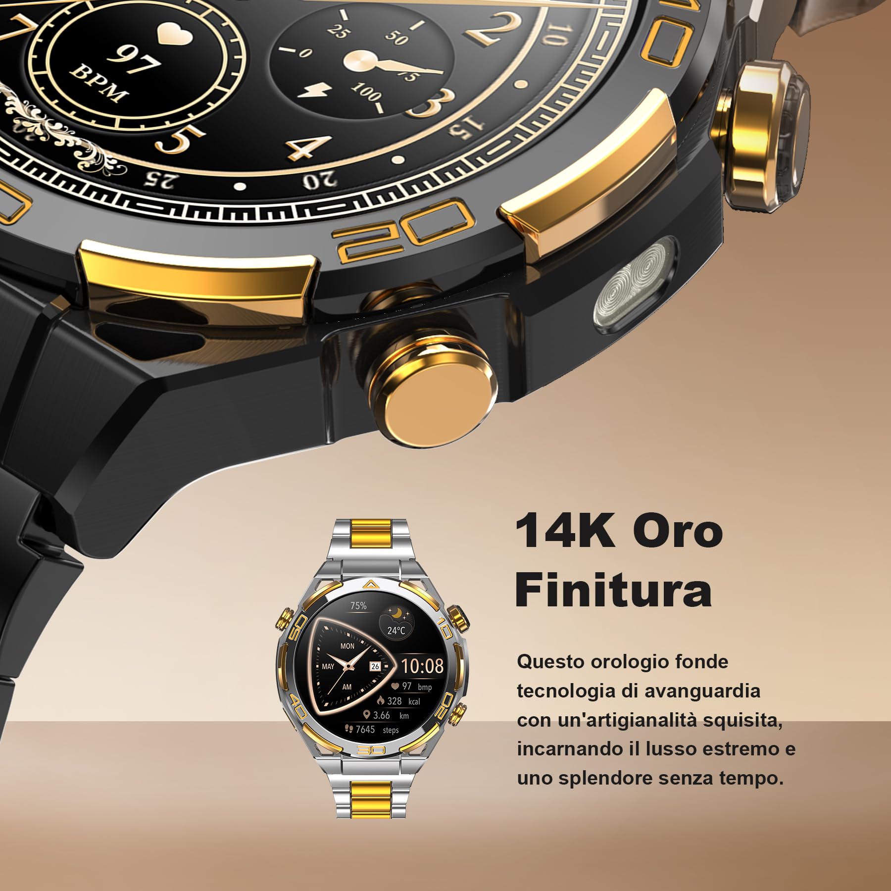 Smartwatch con GPS, AI, Torcia, Bussola, Display AMOLED 1,43" Always-On, Smartwatch Uomo con Notifiche e Chiamate Bluetooth, 120+ Modalità Sportive, Orologio Intelligente Compatibile con Android e IOS