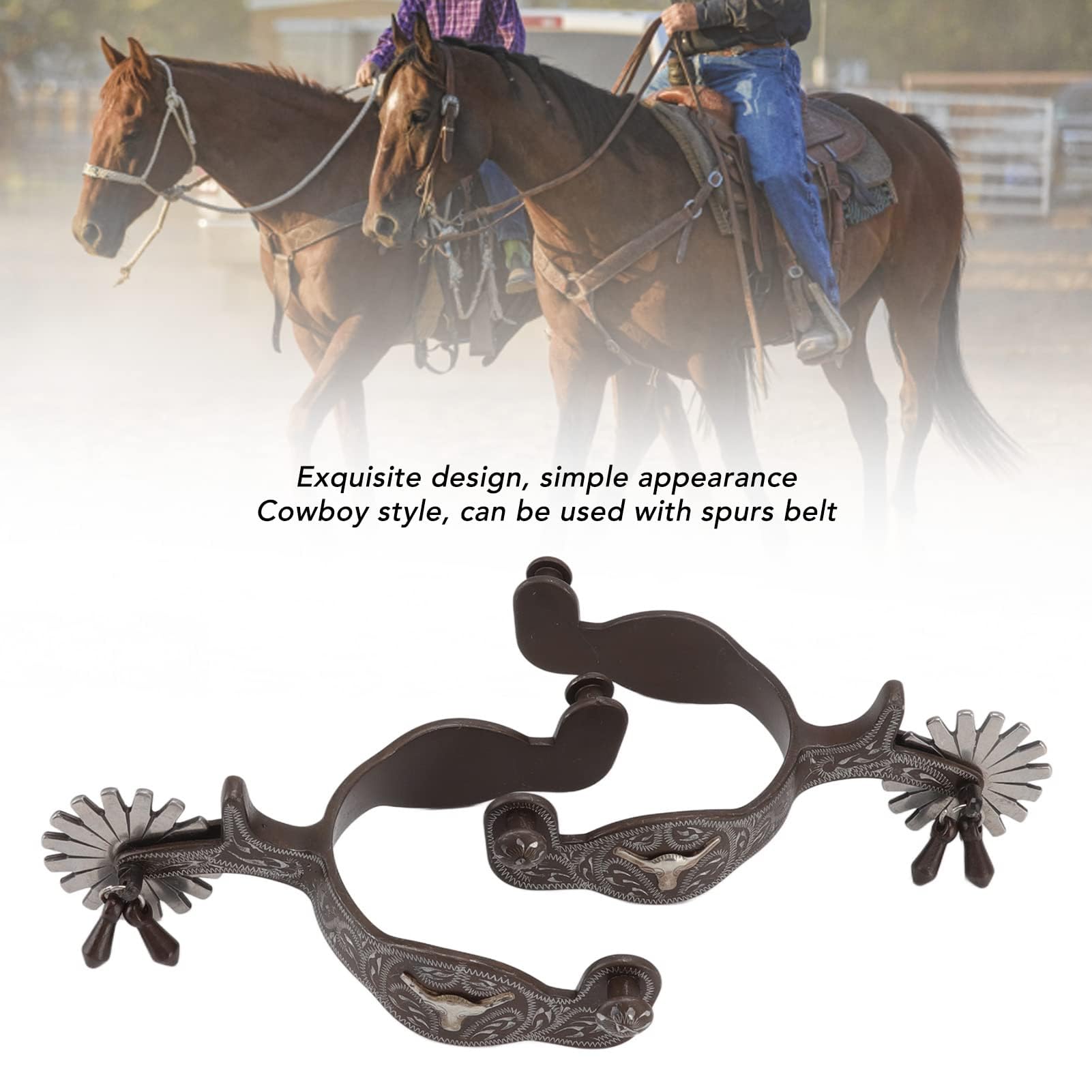 1 Par De Espuelas De Caballo con Estampado Vintage para Equitación, Hechas De Acero Al Carbono, para Accesorios De Equipos De Talabartería