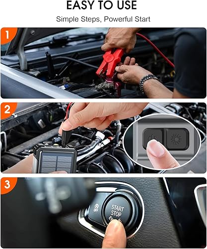 Miniatura 9 de W39S - Arrancador solar de batería para automóvil, pico de 5000 A, 12 V, caja de salto portátil para motores de gasolina de hasta 10.0 L y 6.0 L,