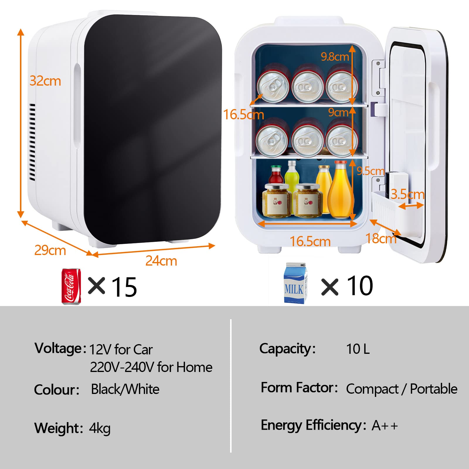 CLIPOP Portable Mini Fridge for Bedroom Quiet 10L Camping Fridge, 15 Cans Small Car Fridge Refrigerator, AC+DC Power Drink Cooler for Dorm, Travel, Office, Skin Care, Makeup (Black) — view 6