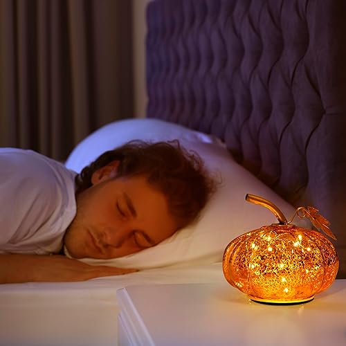 Miniatura 3 de Paquete de 2 lámparas de mesa de calabaza, luz nocturna de cristal, con pilas, inalámbricas, lindas lámparas de escritorio para decoración del