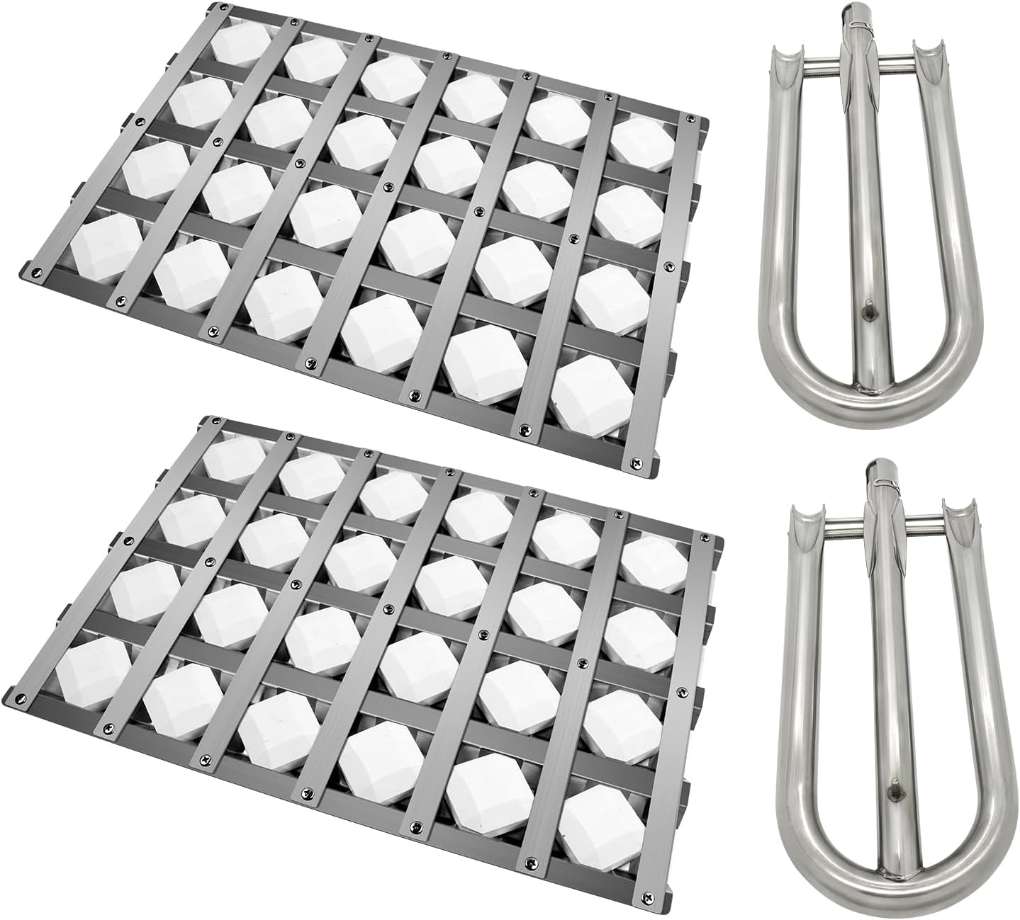 18.125" Grill Burners Grill Briquette Tray for Alfresco ALX2-30C, ALX2-42C, ALX2-42RFG, ALX2-56, ALX2-56BFG, BBQ Pipe Tubes Ceramic Briquettes Grill Replacement Parts Stainless Steel silver 4