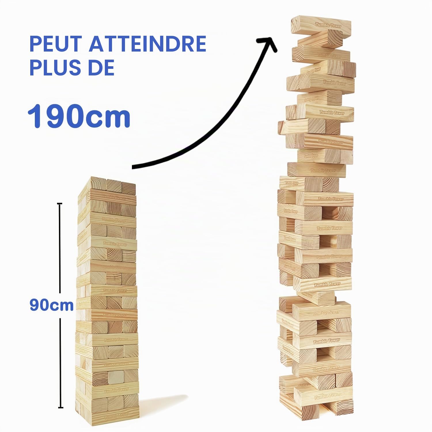Jac & Mok Ensemble de jeu géant en bois avec sac de transport (tour géante de 60 pièces)