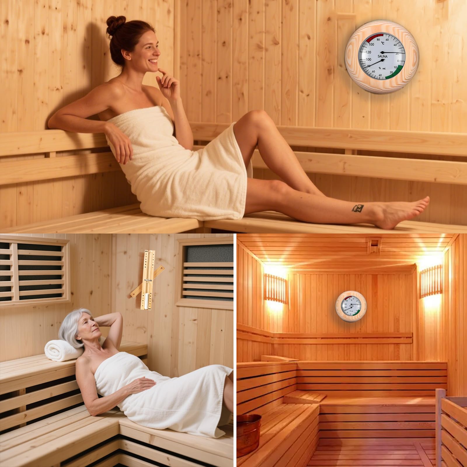 2 PCS Sauna Thermometer Digital, Drehung Der Sauna Sanduhr 15 Minuten+saunathermometer Holz 20-100°C, Können Zusammen Verwendet Werden, Wandmontage Mit 2 Edelstahl Schrauben