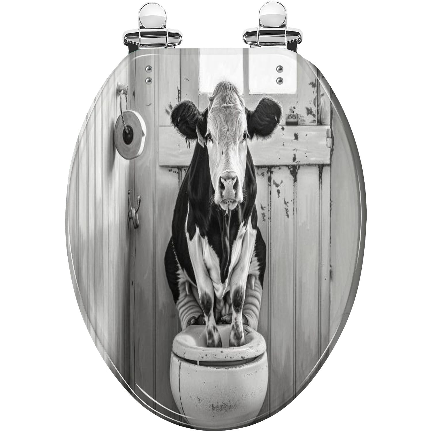 WHFEOIV9RE Elongated Toilet Seat Cow Illustration Sitting Toilet Resin Toilet Seat Quietly Slow Close with Quick-Release Hinges Toilet Seat with Cover Easy to Clean Install