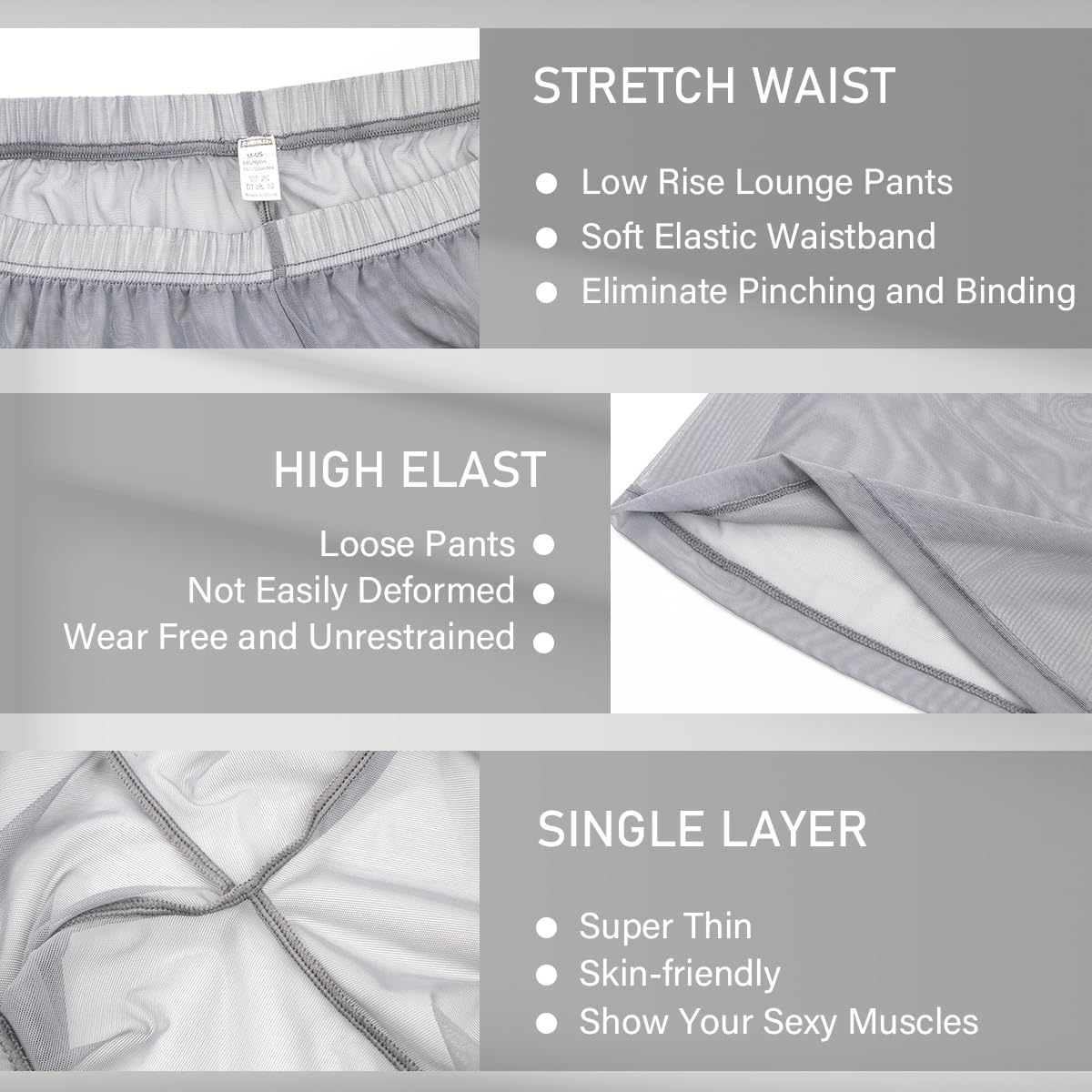 YINYOUYU Mens Mesh Pants See Through Underwear Pajama Bottoms Lounge Home Leggings Sleepwear Cool Dry Yoga Trousers - Image 4