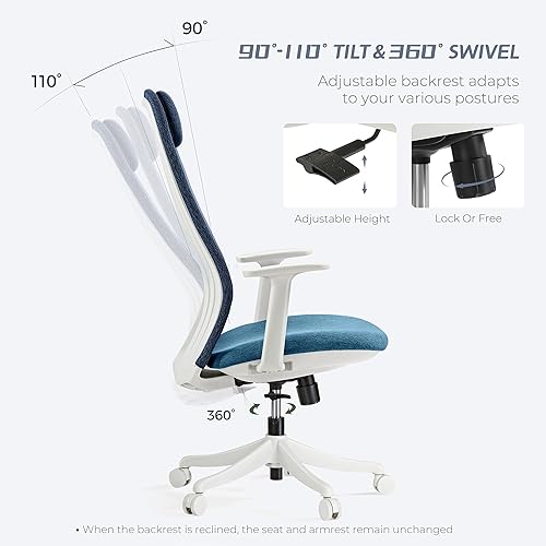 Miniatura 7 de EUREKA ERGONOMIC Skylar-Lite - Silla de oficina de malla azul, silla de escritorio ergonómica con reposacabezas ajustable, sillas de escritorio de