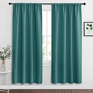 RYB HOME Country Curtains Blackout Drapes for Farmhouse Cabin Dining Sitting Room Bedroom Decor, Light Block Privacy Wall Panels, W 42 x L 72 per Panel, Teal, 1 Pair