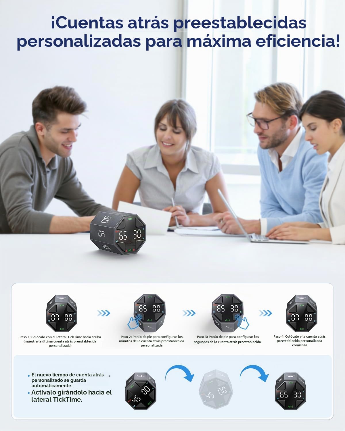Ticktime T8 Pomodoro Timer para Enfoque, Estudio, Trabajo, Tareas, TDAH | Timer Pomodoro, Flip 3/5/10/15/30/45/60 min Countdown, Timer y Cronómetro, Pantalla Clara, 3 Avisos, Flip Pausa y Reanuda
