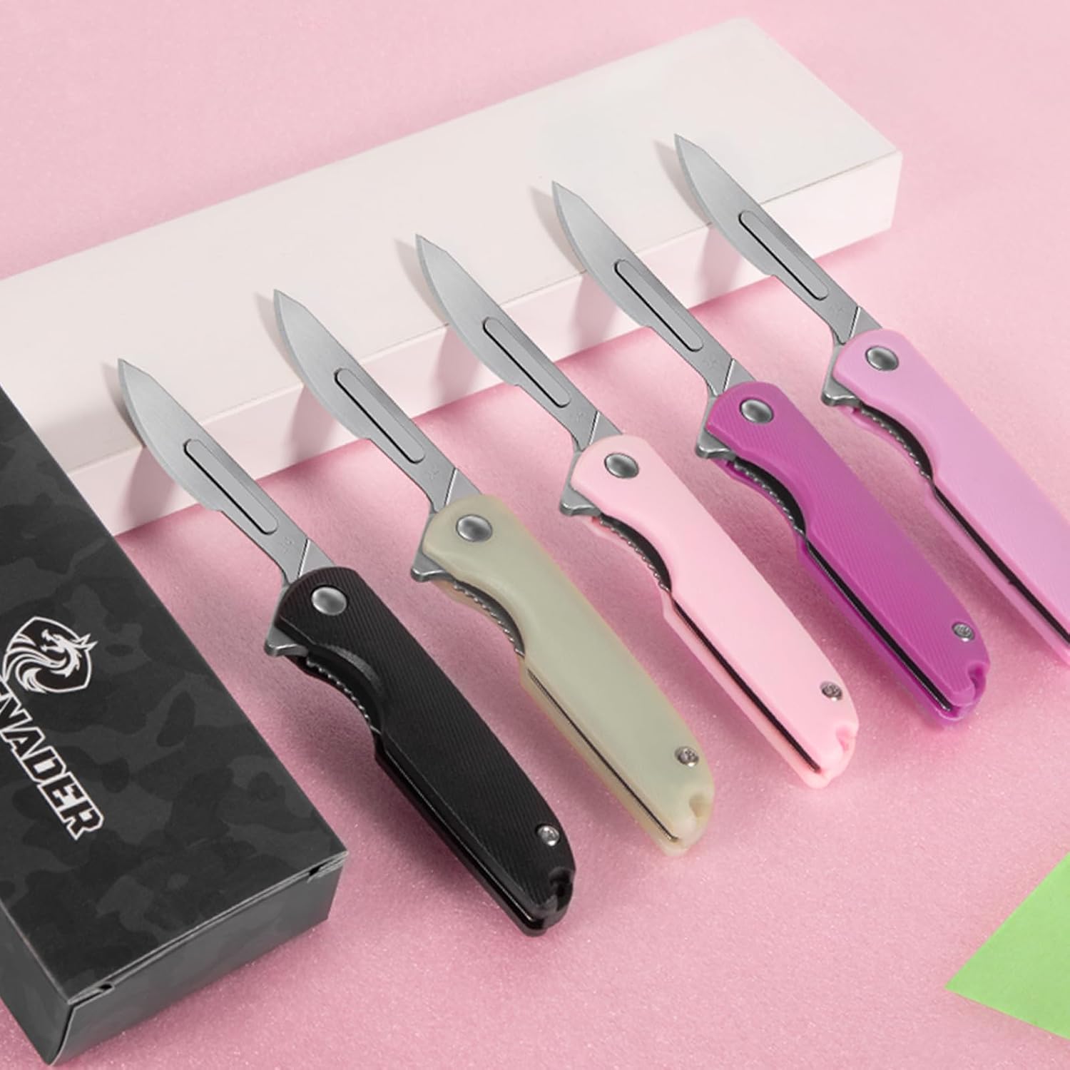 MINI-FREE-WOLF Scalpel Folding Knife with 5 Replacement Blades #24, EDC DIY Tool Small Pocket Knife for Men, Black Compact