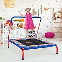 Vista 9 de Goplus Trampolín cuadrado de 36 pulgadas, mini trampolín plegable para niños, rebotador de fitness para interiores y exteriores con mango cubierto