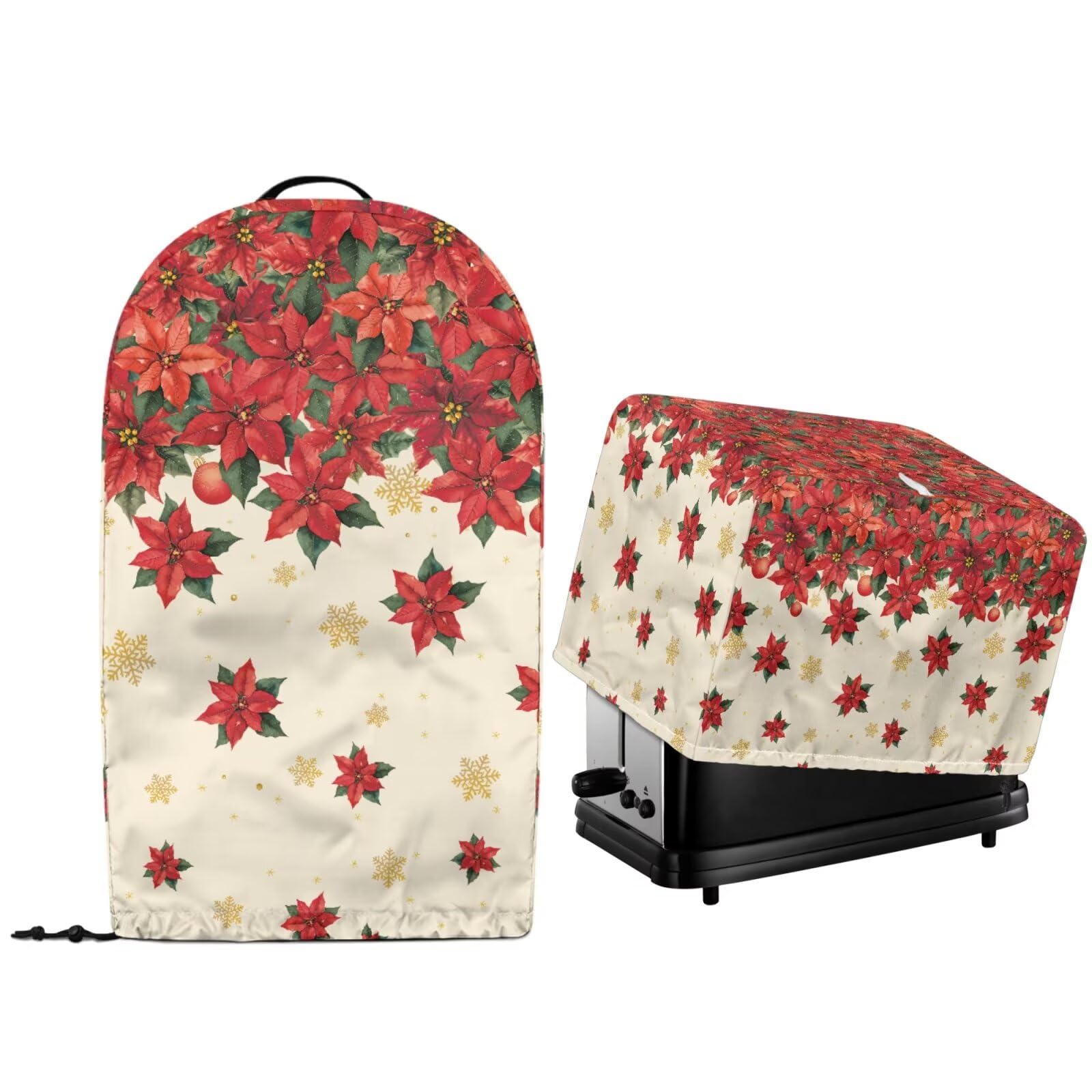 Christmas Poinsettia Flowers Kitchen Appliance Dust-proof Cover with Drawstring Hem Stand Mixer Food Processor and Toaster Bread Maker Machine Dust Protector Covers