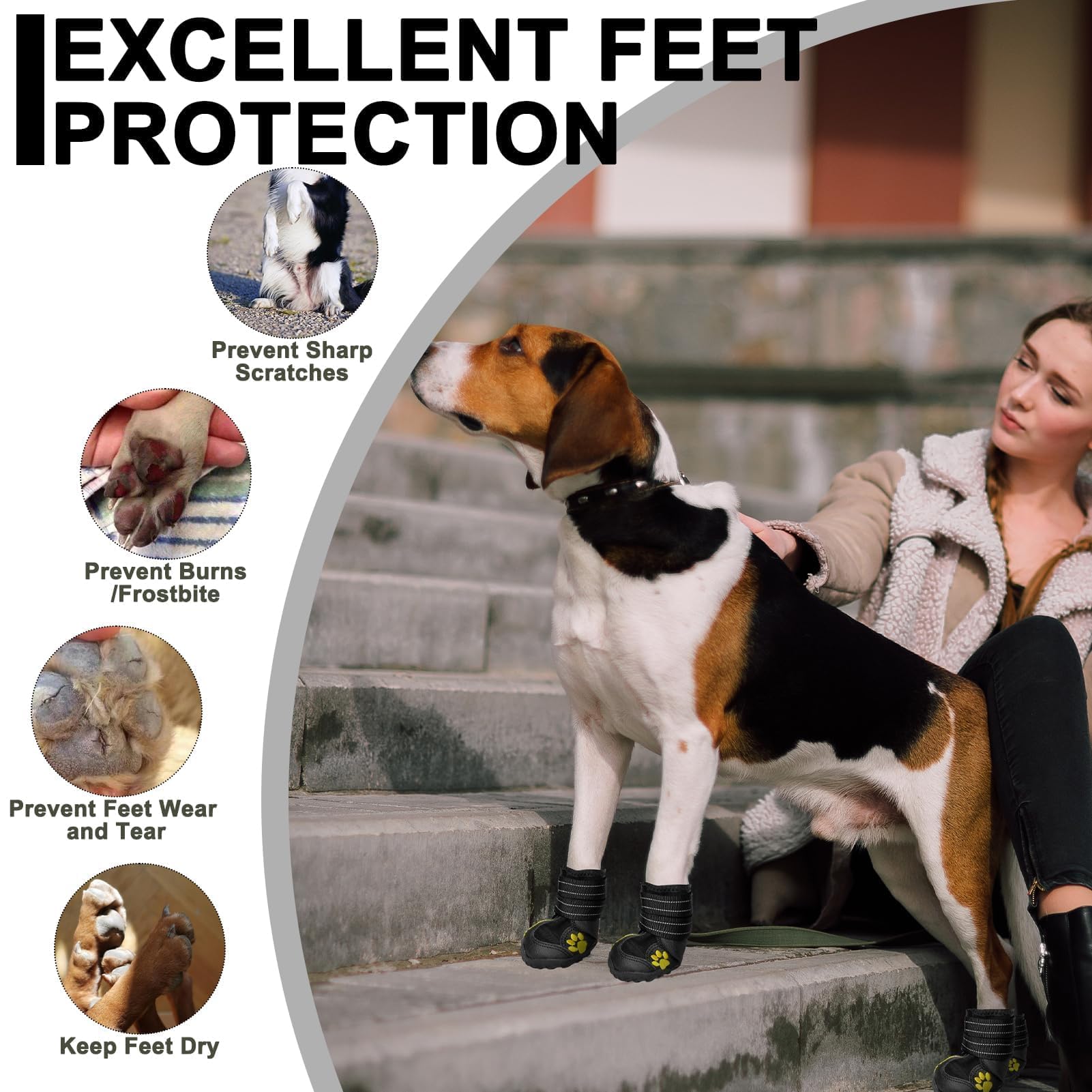 EXPAWLORER Chaussures antidérapantes pour chien – Bottes imperméables et résistantes aux taches avec sangles réfléchissantes pour activités de plein air, protections de pattes pour les pattes blessées