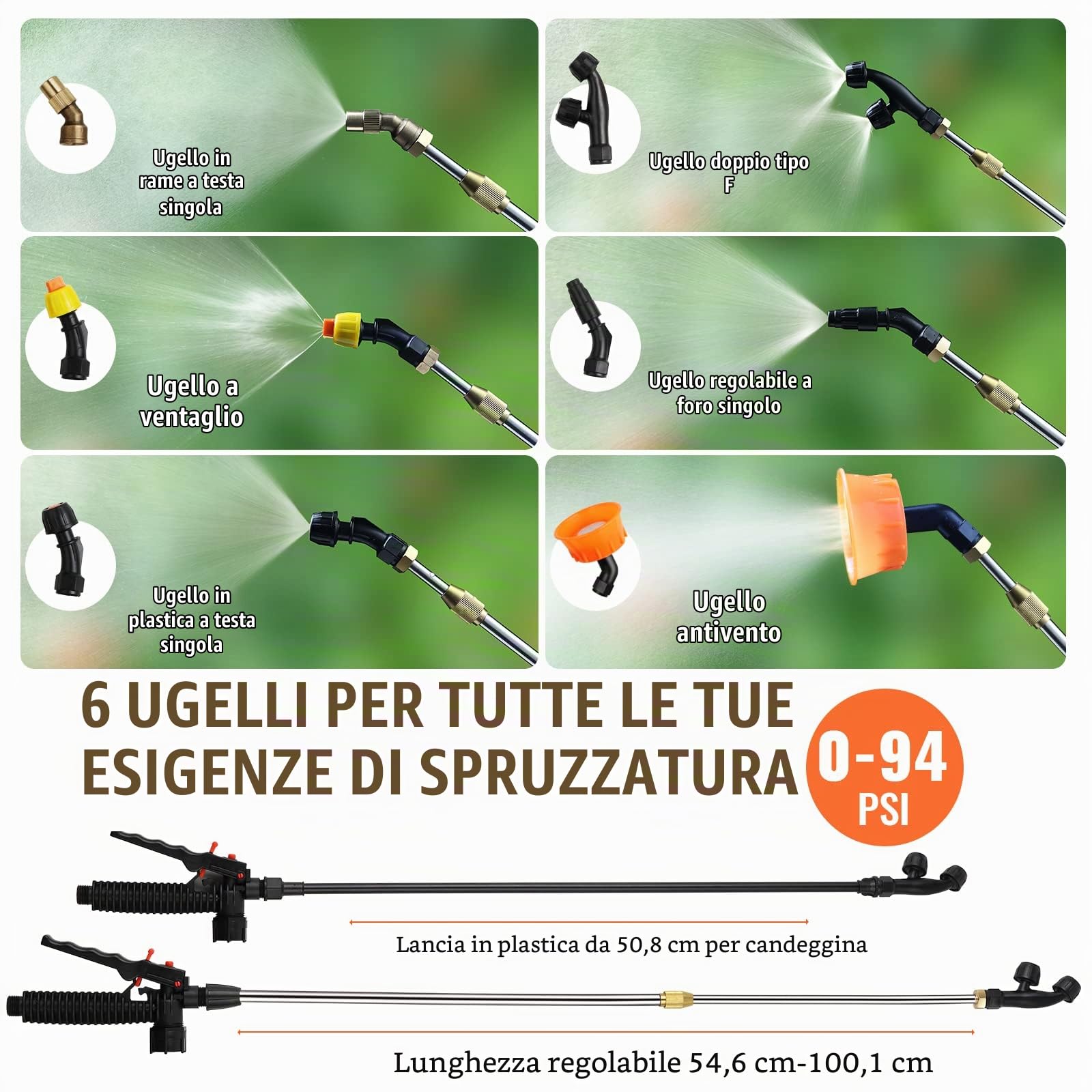 VEVOR Irroratore a Zaino con Carrello, Pressione Regolabile 0-94 PSI Serbatoio da 15 Litri su Ruote, con 8 Ugelli, 2 Lance, Coperchio a Bocca Larga per Giardino, Diserbo, Irrorazione, Pulizia