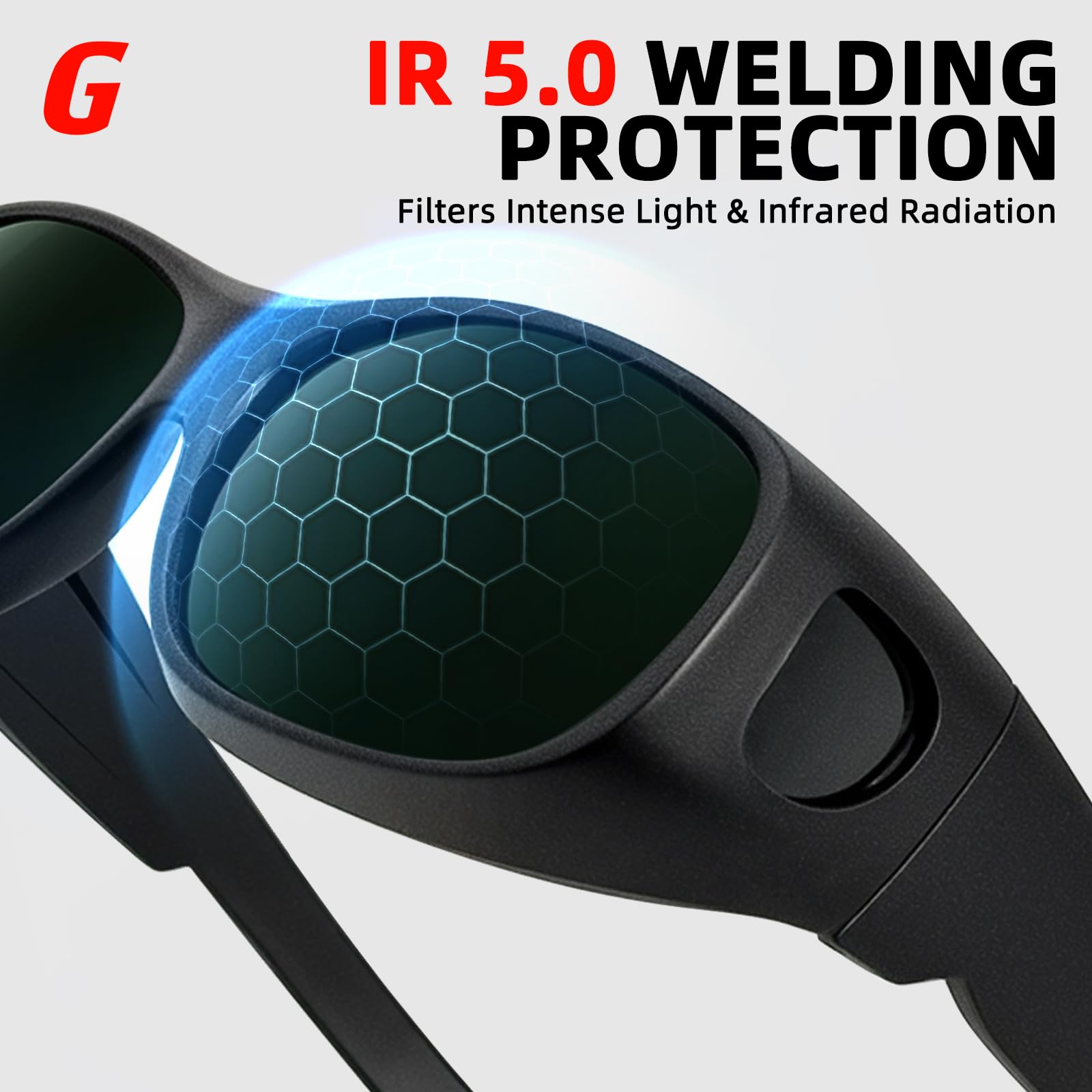 Gafas de seguridad de soldadura, UV/polvo/resistente al viento, para hombres y mujeres, resistentes a los impactos y ligeras, lente 5.0 con funda para colgar
