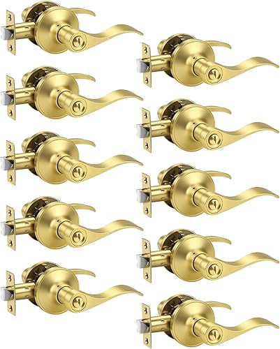 Vista 82 de KNOBWELL Paquete de 2 pomos de puerta de bronce, palancas interiores para dormitorio, baño, cepillo frotado sin llave, manija de puerta de Bronce