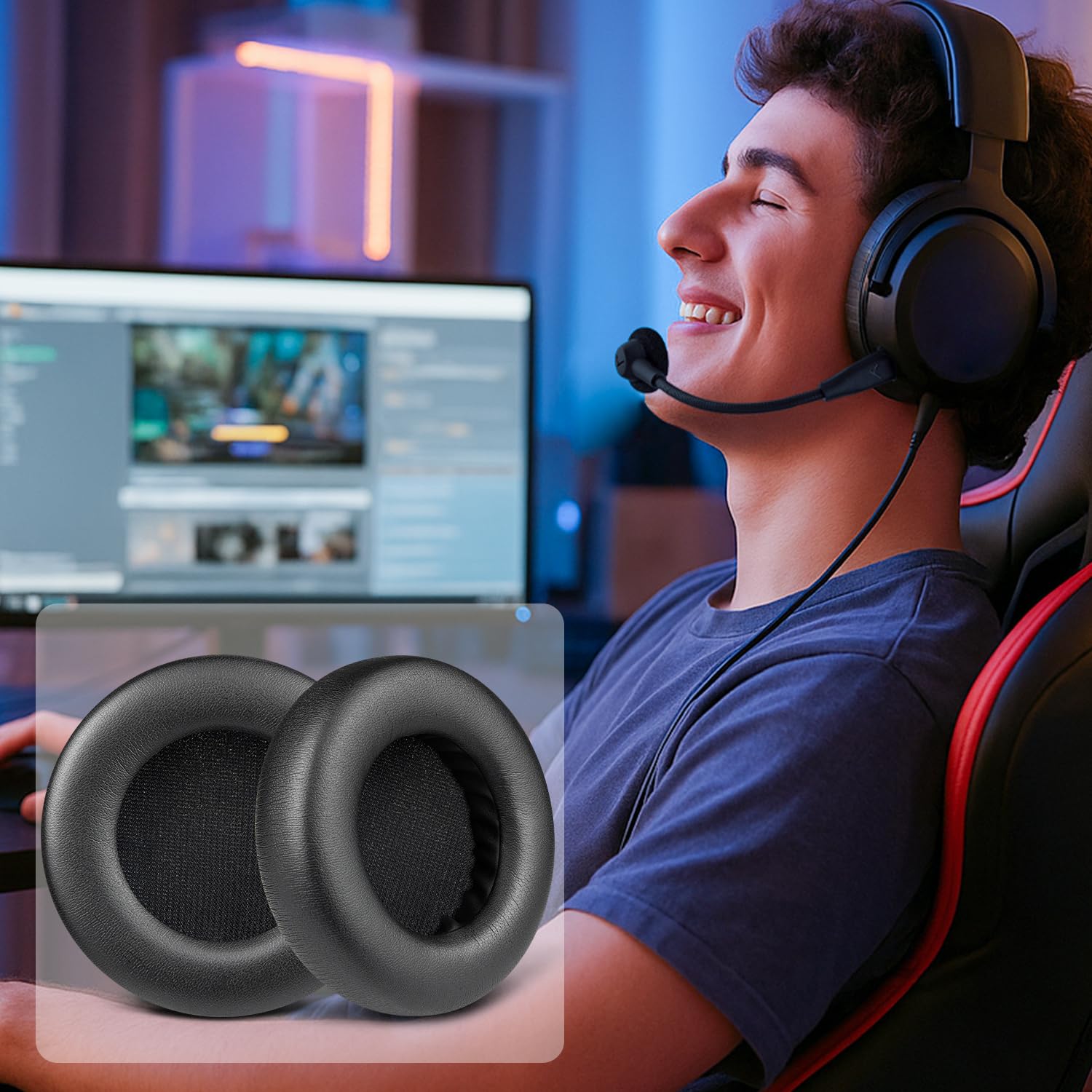 SOULWIT Wymienne nakładki na uszy do Beyerdynamic MMX100/MMX150/MMX200 gamingowych słuchawek, poduszki na uszy z miękkiej skóry proteinowej, pianka o wysokiej gęstości