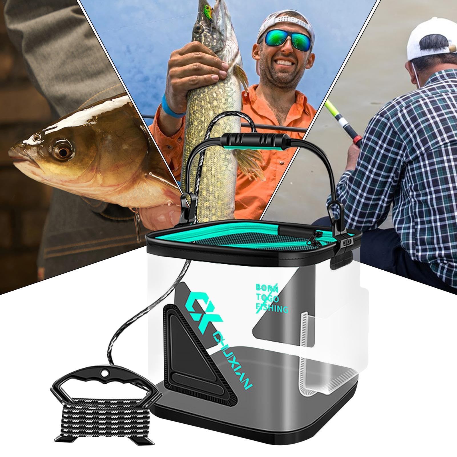 Secchio per esche vive, serbatoio per esche,Pozzo per esche vive pieghevole e trasparente | Secchio da campeggio all'aperto, scatola per pesca a mosca, contenitore per pesce con manico per pesca da ca