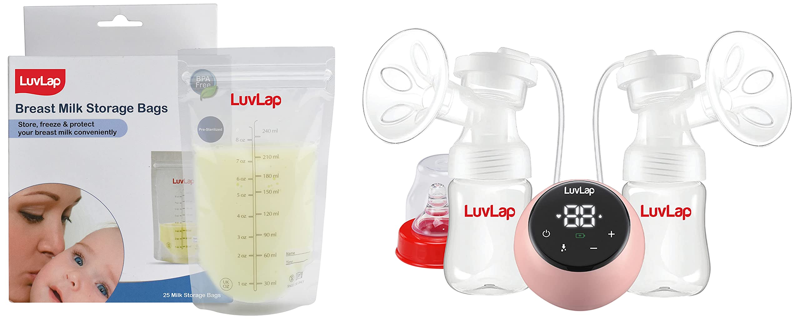 LuvLap Adore Double Electric Breast Pump, with 2 Phase Pumping, Soft Silicone Cushion, Rechargeable Battery, Usable as Single Breast Pump & Baby Breast Milk Storage Bags (Pack of 50), Transparent-image-17