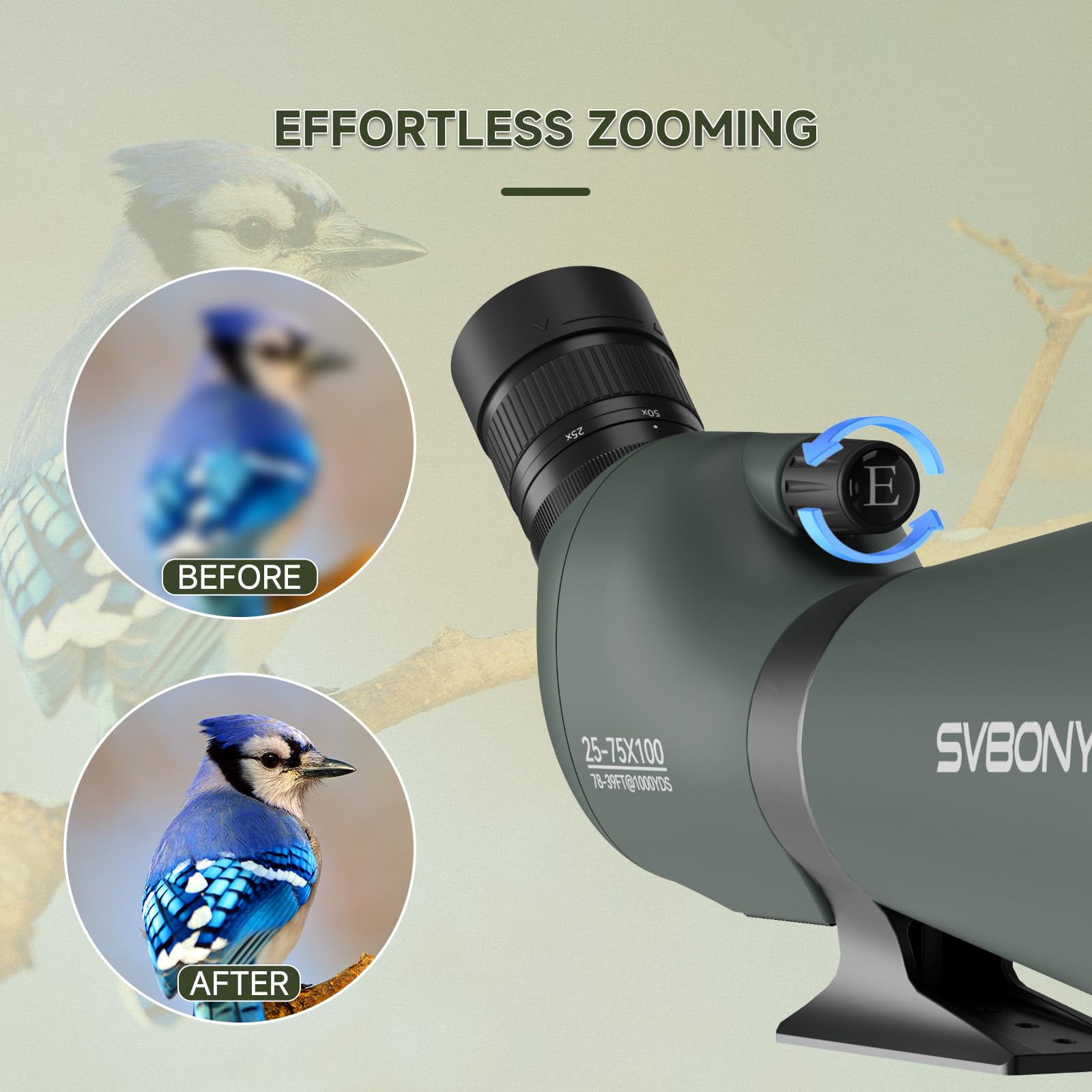 Svbony SV28 25-75x100mm Cannocchiale con Treppiede, Ampio Campo Visivo Immagini Luminose e Chiare, HD Bak4 FMC Telescopio Spotting Scope con Adattatore, per Tiro Bersaglio Osservazione degli Uccelli