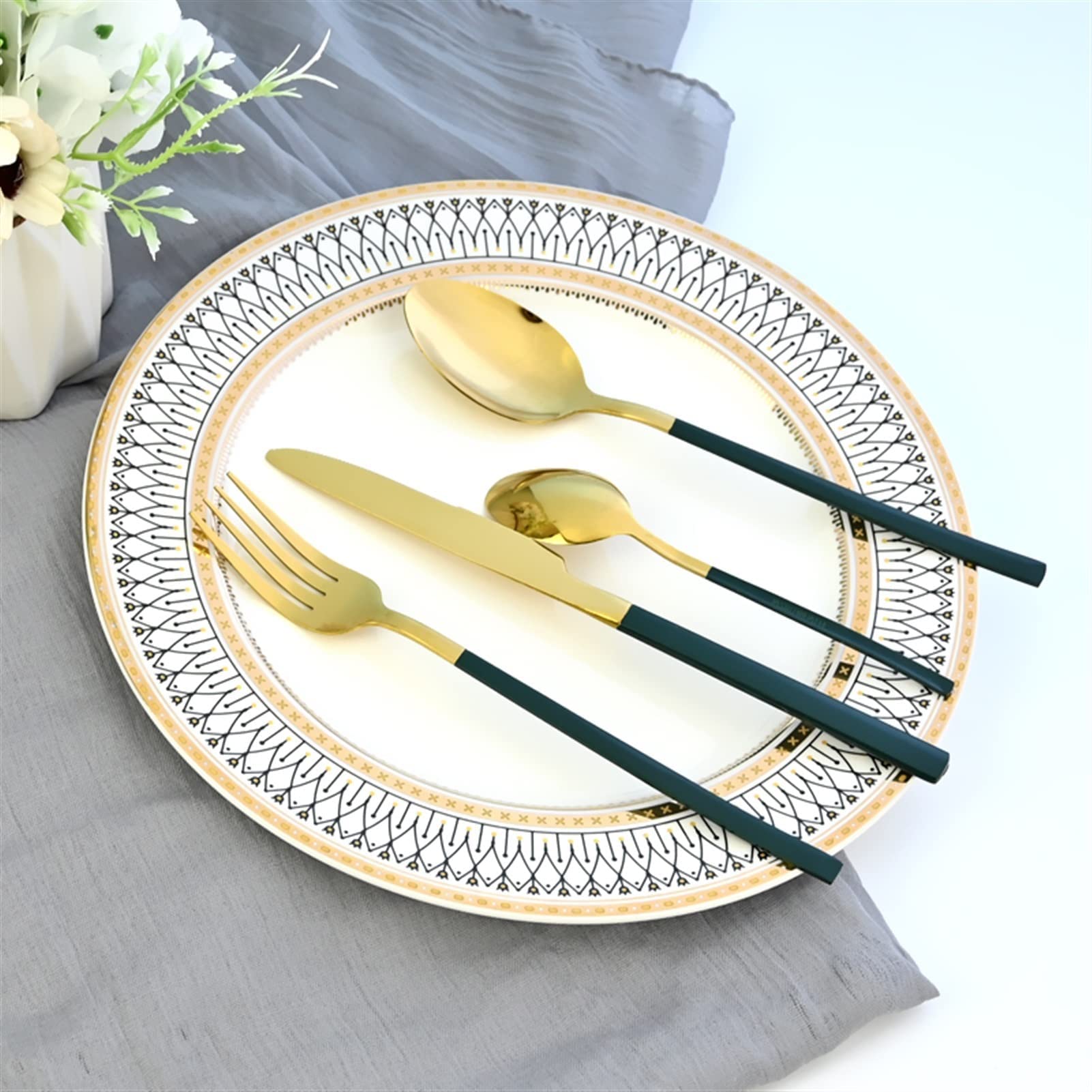 Bestecksets 10-teilig 2er-Set Goldschwarzes Geschirrset Edelstahl-Besteckset Besteck verspiegelt Messer Dessertgabel und tragbares Reisebesteck Essges