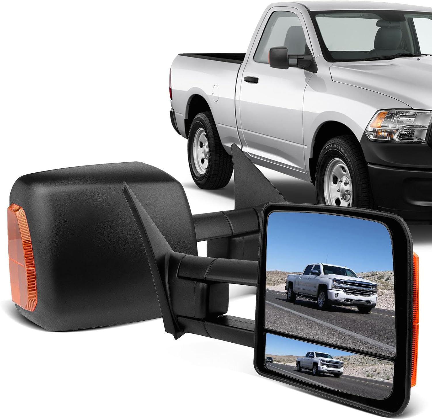 ECCPP Tow Mirrors Compatible With 2022 2023 For Toyata Tundra With Left Right Side Power Heated Turn Signal Light (2007-2017 for Toyota Black - Left Driver Side Power Adjusted)