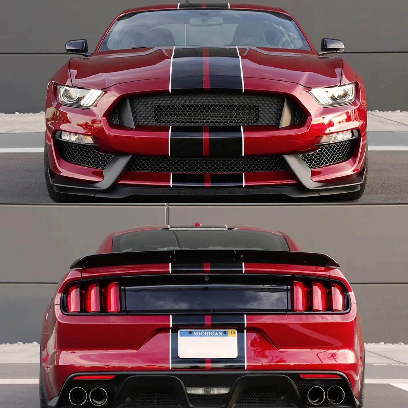 3-teiliges Autoaufkleber-Set mit grafischen Streifen, Vinyl, für Motorhaube, Dach, Heck, Dekor, Aufkleber, für Ford Mustang GT500 GT350 GT