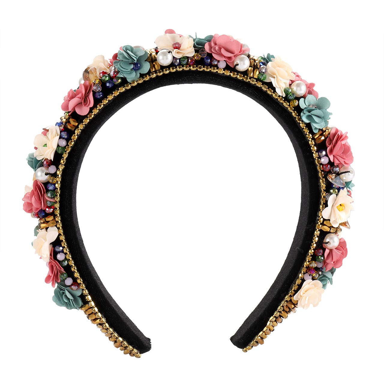 Baroque Pearl & Crystal Embellished Padded Headband – Boutique Statement Piece The Blair — pearl and crystal embellished headband — MARIA  main image 3