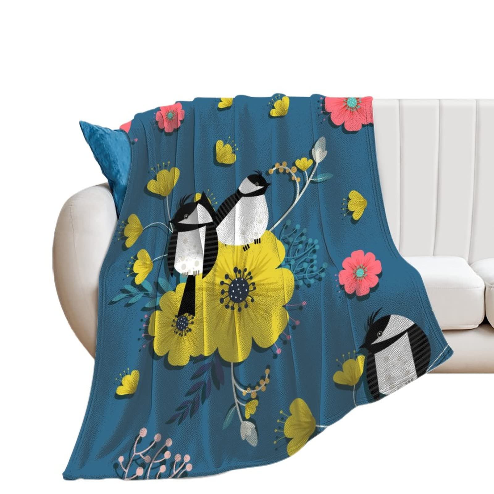 Couverture en flanelle oiseau nordique 100x130cm plaid polaire doux de canapé