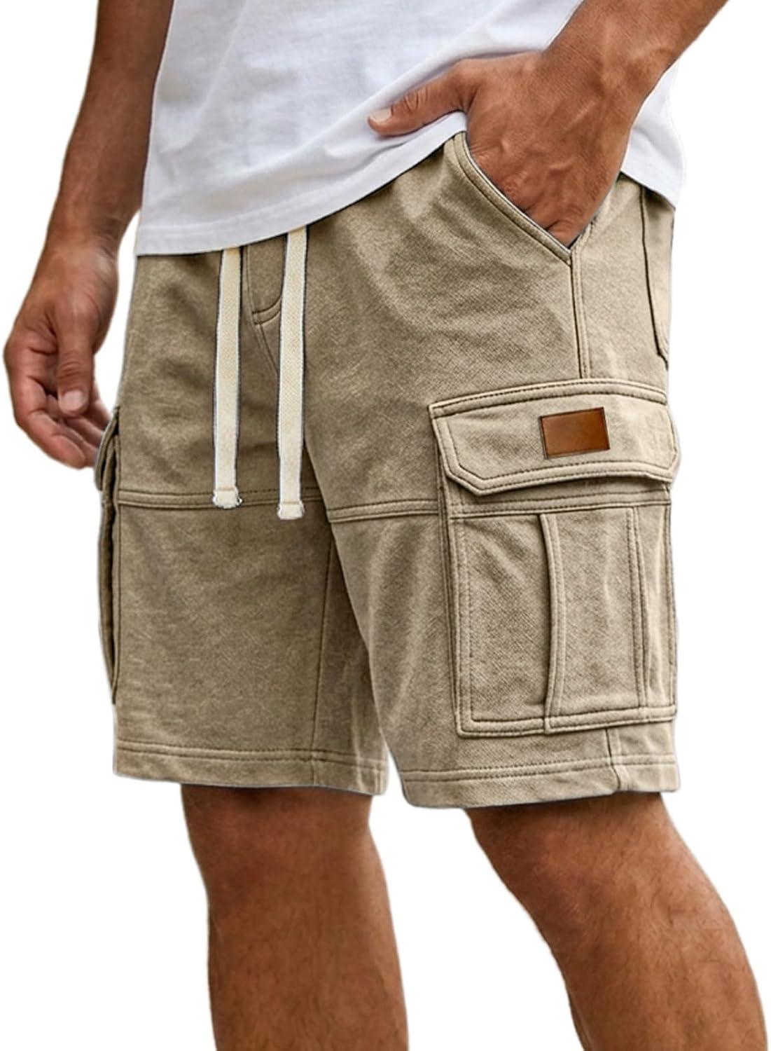 Ymosrh Men's Causal Shorts Classic Fit Drawstring Stretch Beach Cargo Shorts with Multi-Pocket S-3XL