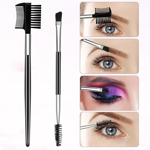 Miniatura 2 de Cepillo de cejas 2 en 1, paquete de 2 cepillos profesionales para pestañas, peine de pestañas de doble extremo, cepillo de cejas en ángulo de doble