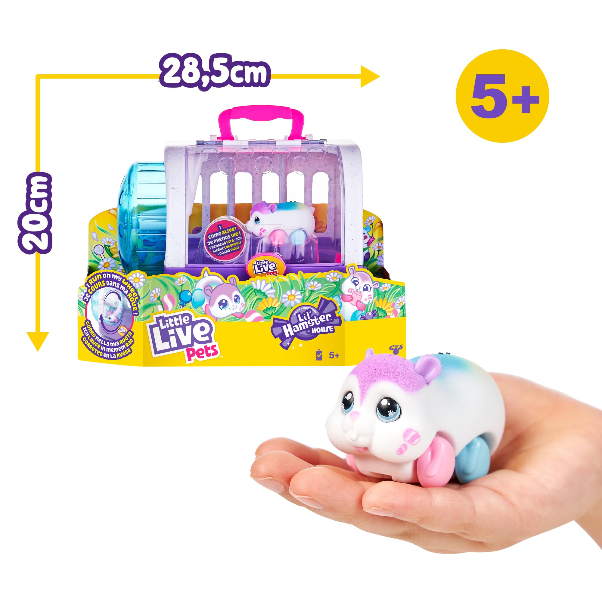 Little Live Pets - Lil Hamster z klatką, interaktywne zwierzę z dźwiękami i ruchem, ma koło do biegania, wzrost zwierzęcia w losowym kolorze, chłopcy i dziewczęta + 5 lat