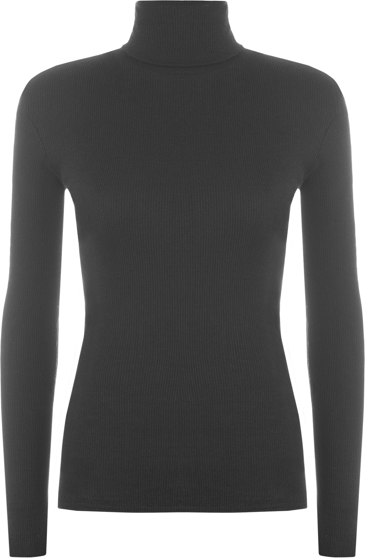 Wearall Women's Black Ribbed Stretch Polo Neck Top - 24-26