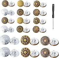 48PCS Jean Buttons for Loose Jeans – No-Sew Jean Button Replacement Kit for Pants & Clothes with 36pcs 17mm & 12pcs 20mm Metal Buttons, Screwdriver & Storage Box