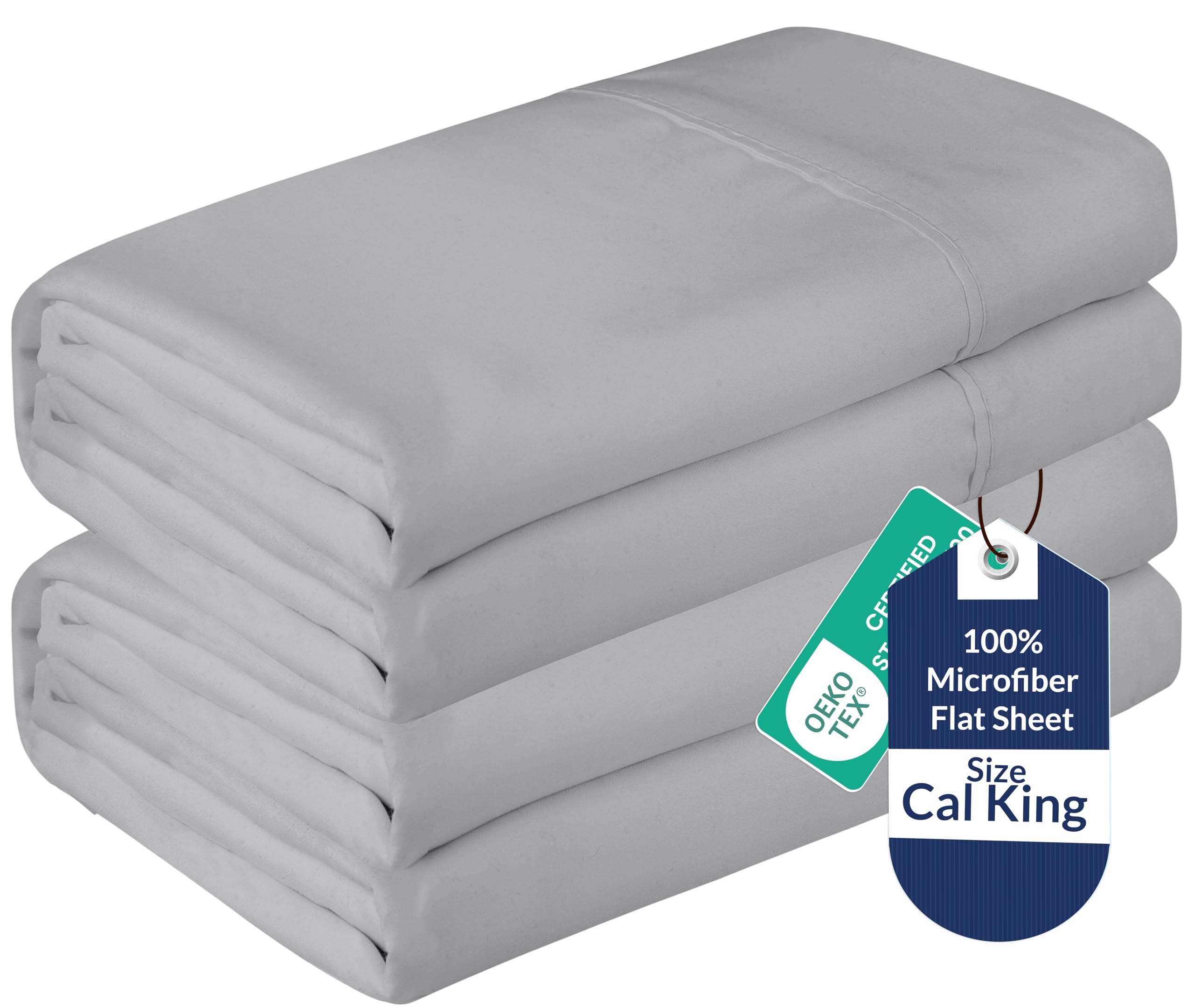 Royale Linens 2 Pack Bulk Flat Sheet Set - Top Sheets -Soft 1800 Microfiber - Stain Resistant - for Hotel, Massage Table, Hospital, Dorm - California King Flat Sheet Sold Separately (King Cal, Silver)
